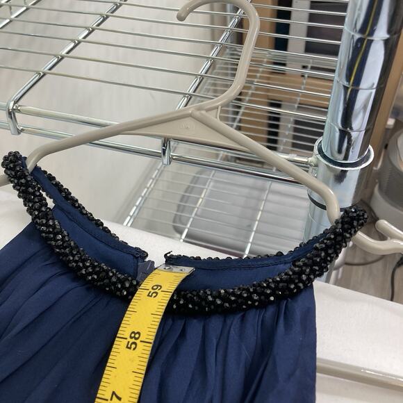 Carmen Marc Valvo Navy Blue Beaded Halter Silk Dress Size 4 Wedding Red Carpet - Picture 3 of 13